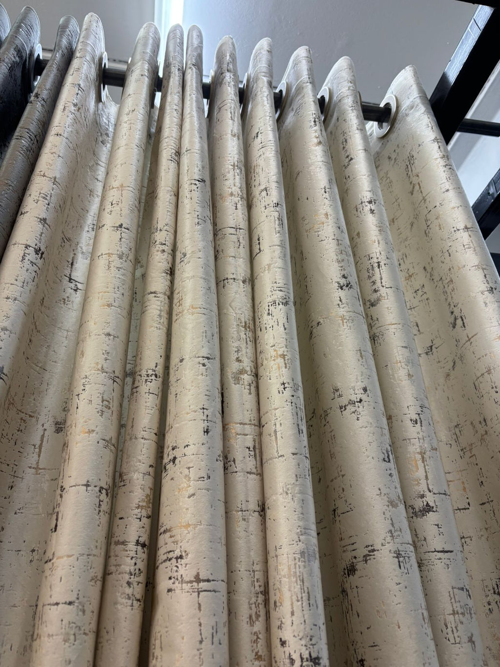 Beige Color Luxury Velvet Curtains with Black and Golden Design